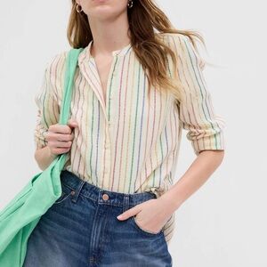 GAP Crinkle Gauze Metallic Striped Shirt